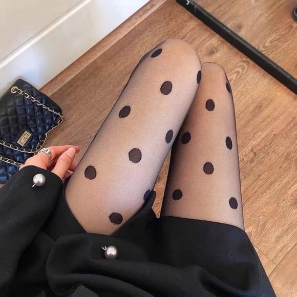 NWT black sheer dot tights stockings mesh thin large spots sexy black tights - Picture 9 of 15